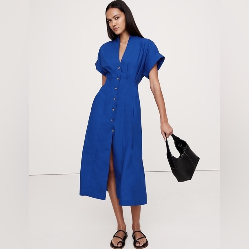 NWT | Banana Republic Cotton Poplin Shirt Dress in Capri Blue